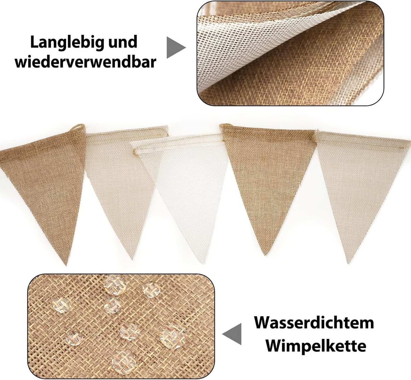 FELIXLEO Flagge 20M Wimpelkette Braun Beige Wetterfest 5 Stück Boho Girlande (1-St) Bild 5