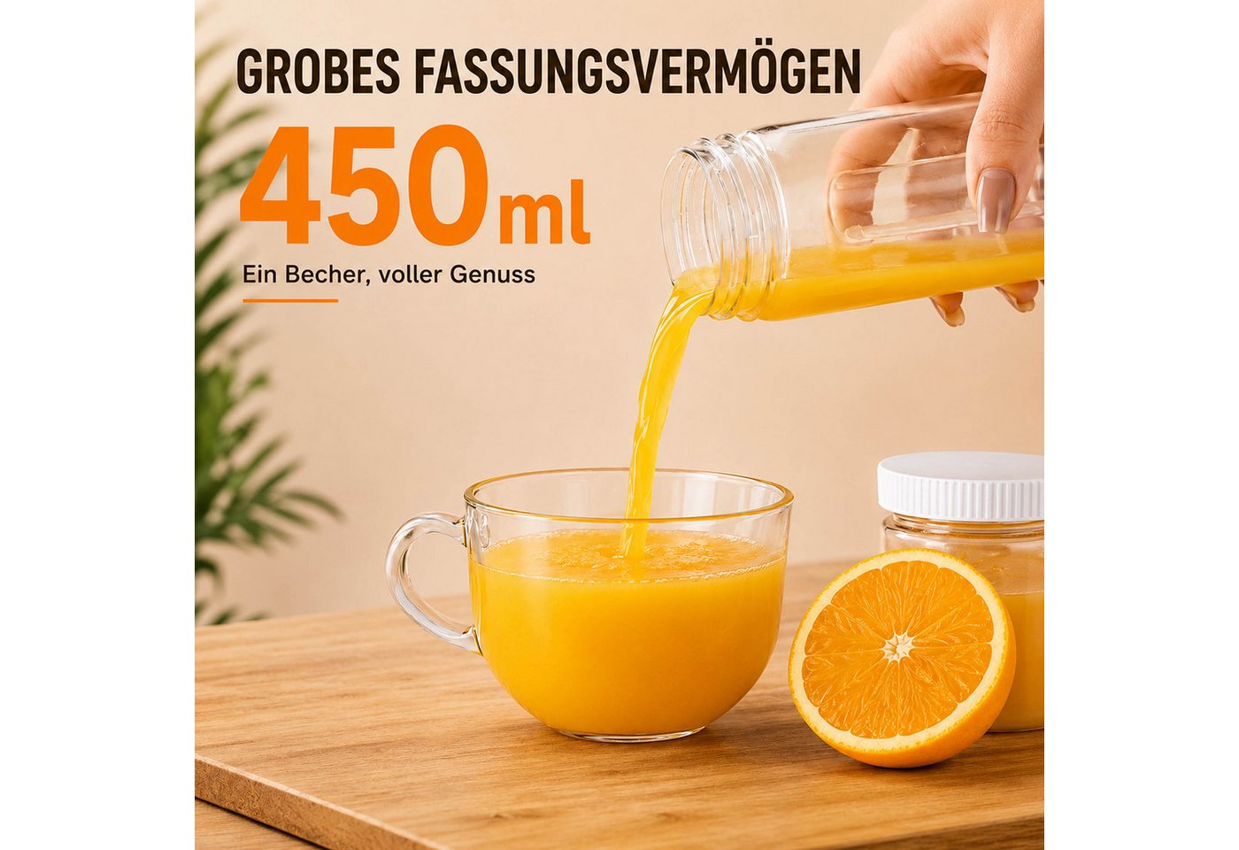 KINSI Akku-Smoothie-Maker Tragbarer Smoothie Mixer 450 ml, USB Mini Mixer mit 10 Klingen, 40 W, Motor bis 21000 U/min für feine Smoothies und Shakes Bild 5