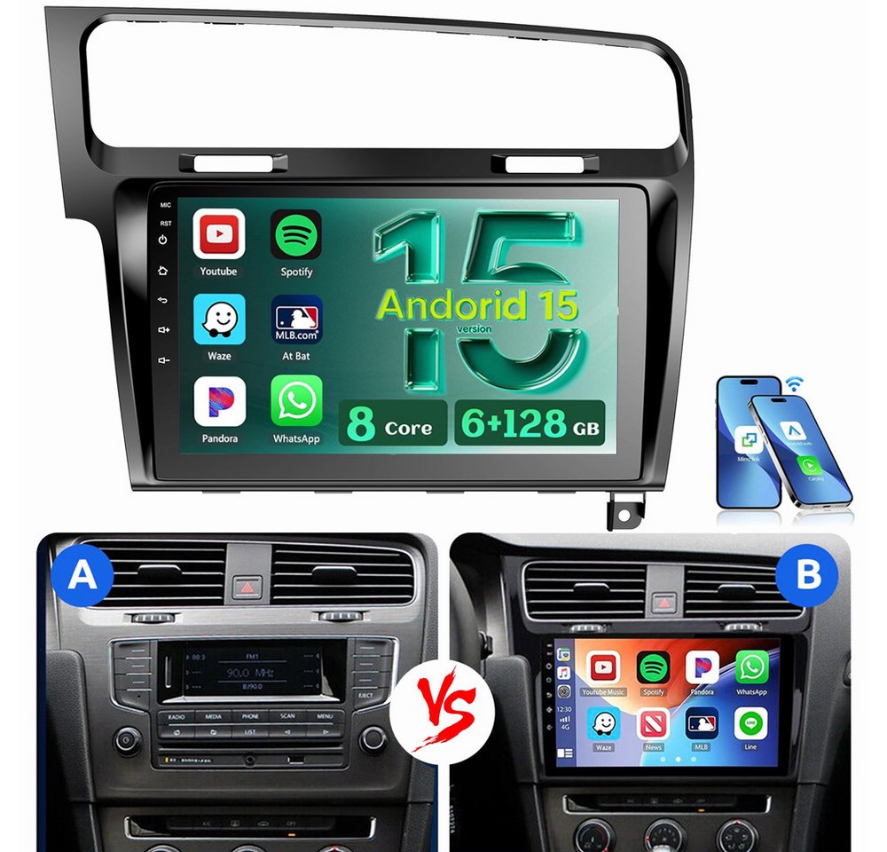 ESSGOO Für Golf 7 2013-2017 6+128GB 8-Kern NAVI Carplay QLED Autoradio (RDS, Digitalradio (DAB), FM, AM, Apple Carplay Android Auto 4G LTE ASP SWC BT GPS) Bild 2