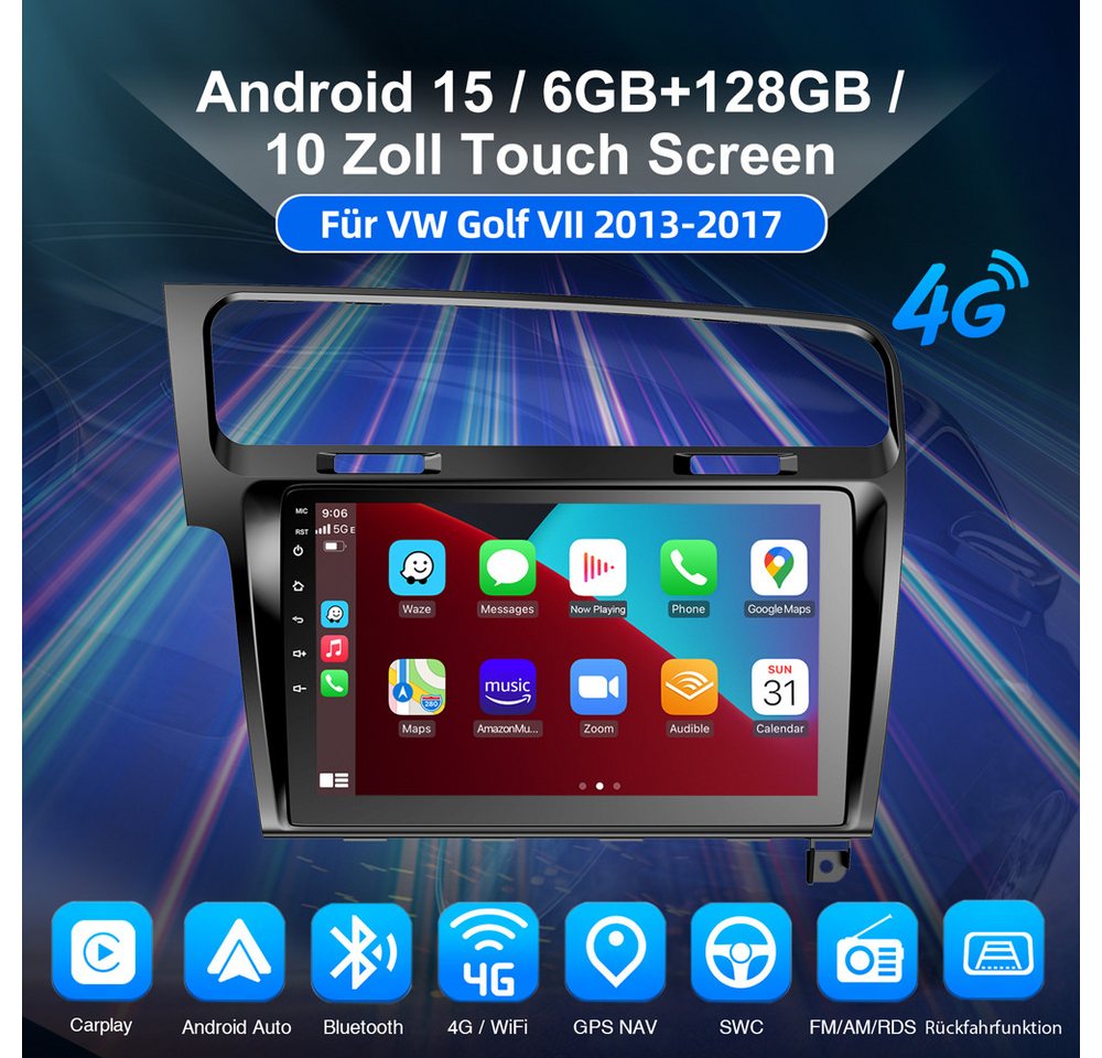 ESSGOO Für Golf 7 2013-2017 6+128GB 8-Kern NAVI Carplay QLED Autoradio (RDS, Digitalradio (DAB), FM, AM, Apple Carplay Android Auto 4G LTE ASP SWC BT GPS) Bild 5