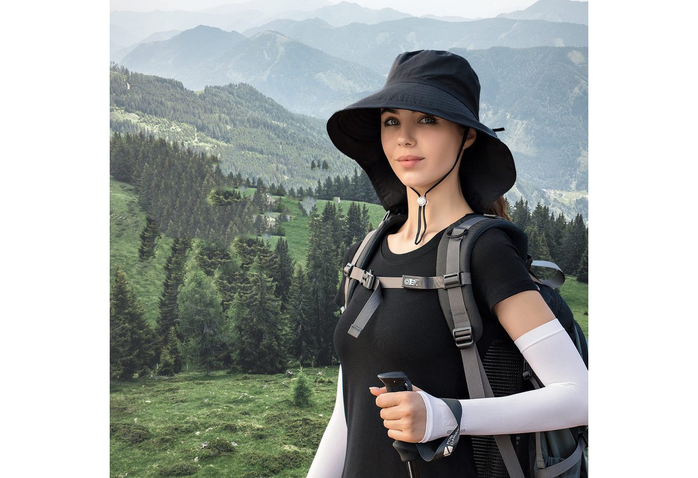 Coonoor Fischerhut Sonnenhut Damen UPF 50+ Outdoor UV Summer Cap mit Nackenschutz (1-St) Faltbarer Fischerhüte für Wandern Camping Reisen Angeln Bild 2