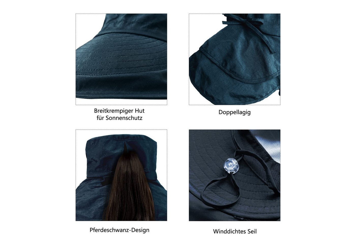 Coonoor Fischerhut Sonnenhut Damen UPF 50+ Outdoor UV Summer Cap mit Nackenschutz (1-St) Faltbarer Fischerhüte für Wandern Camping Reisen Angeln Bild 5