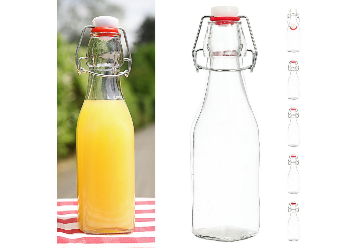 CEPEWA Isolierflasche Bügelflasche 6er Set eckig 6,5x20cm 250ml Glas Metall Dichtung Bild 2