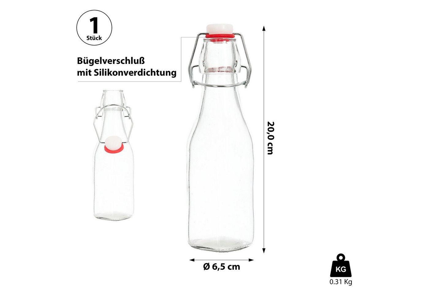 CEPEWA Isolierflasche Bügelflasche 6er Set eckig 6,5x20cm 250ml Glas Metall Dichtung Bild 4