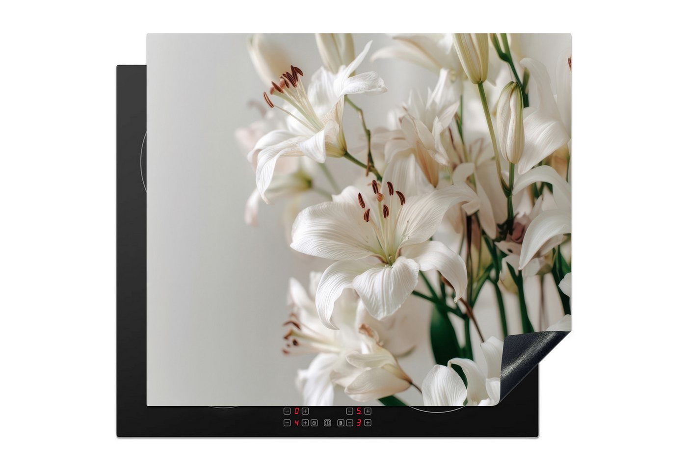 MuchoWow Herd-Abdeckplatte Lilien - Boekte - Weiß - Staubgefäße, Vinyl, (1 tlg), Abdeckplatte für Ceranfeld, Herd Inductionsmatte, 60x50 cm