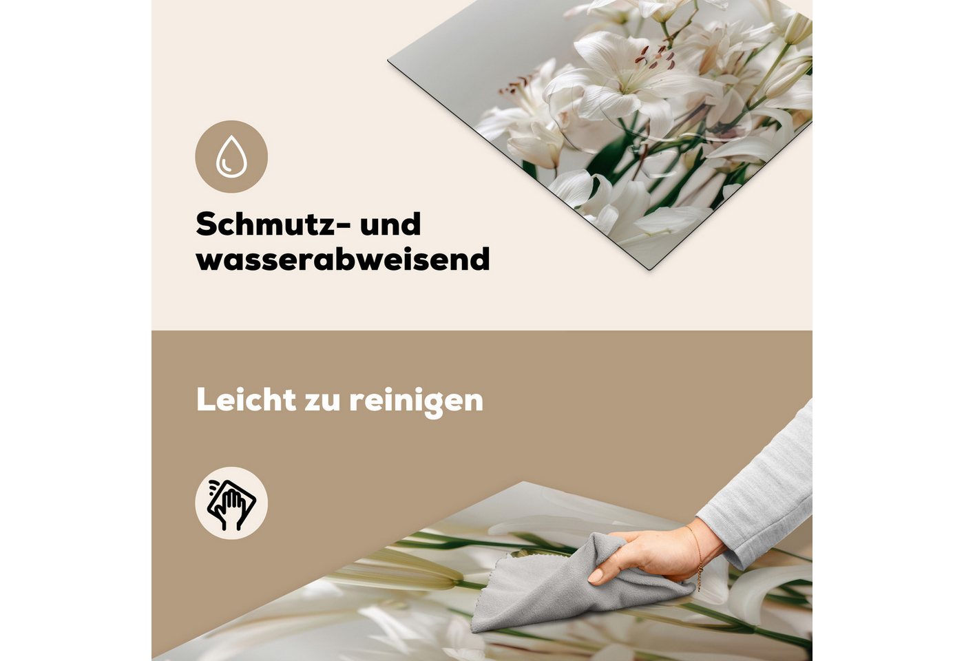 MuchoWow Herd-Abdeckplatte Lilien - Boekte - Weiß - Staubgefäße, Vinyl, (1 tlg), Abdeckplatte für Ceranfeld, Herd Inductionsmatte, 60x50 cm Bild 2