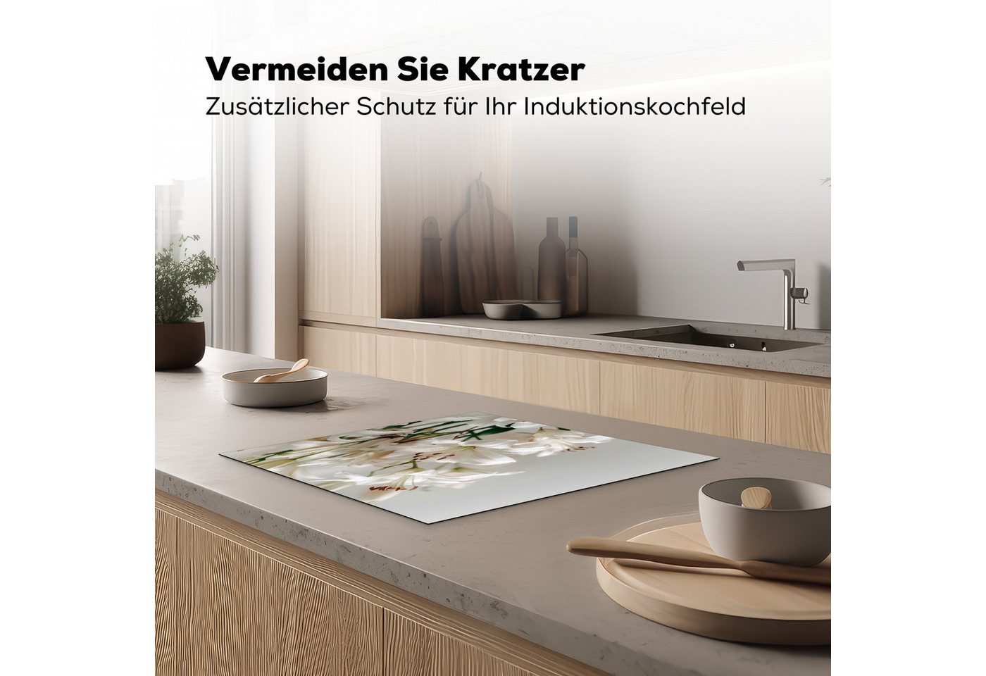 MuchoWow Herd-Abdeckplatte Lilien - Boekte - Weiß - Staubgefäße, Vinyl, (1 tlg), Abdeckplatte für Ceranfeld, Herd Inductionsmatte, 60x50 cm Bild 4