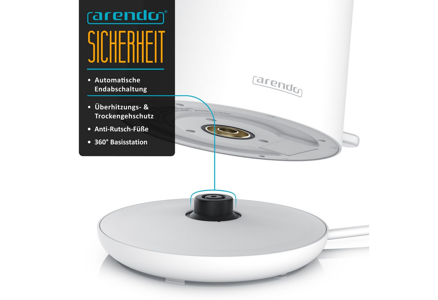 Arendo Wasserkocher Edelstahl, Doppelwand, Cool-Touch, 360° Basis, mit Griff in Holzoptik, 1,5 l, 2200 W, mit Temperatureinstellung, Trockengehschutz, BPA-frei, GS Geprüft
