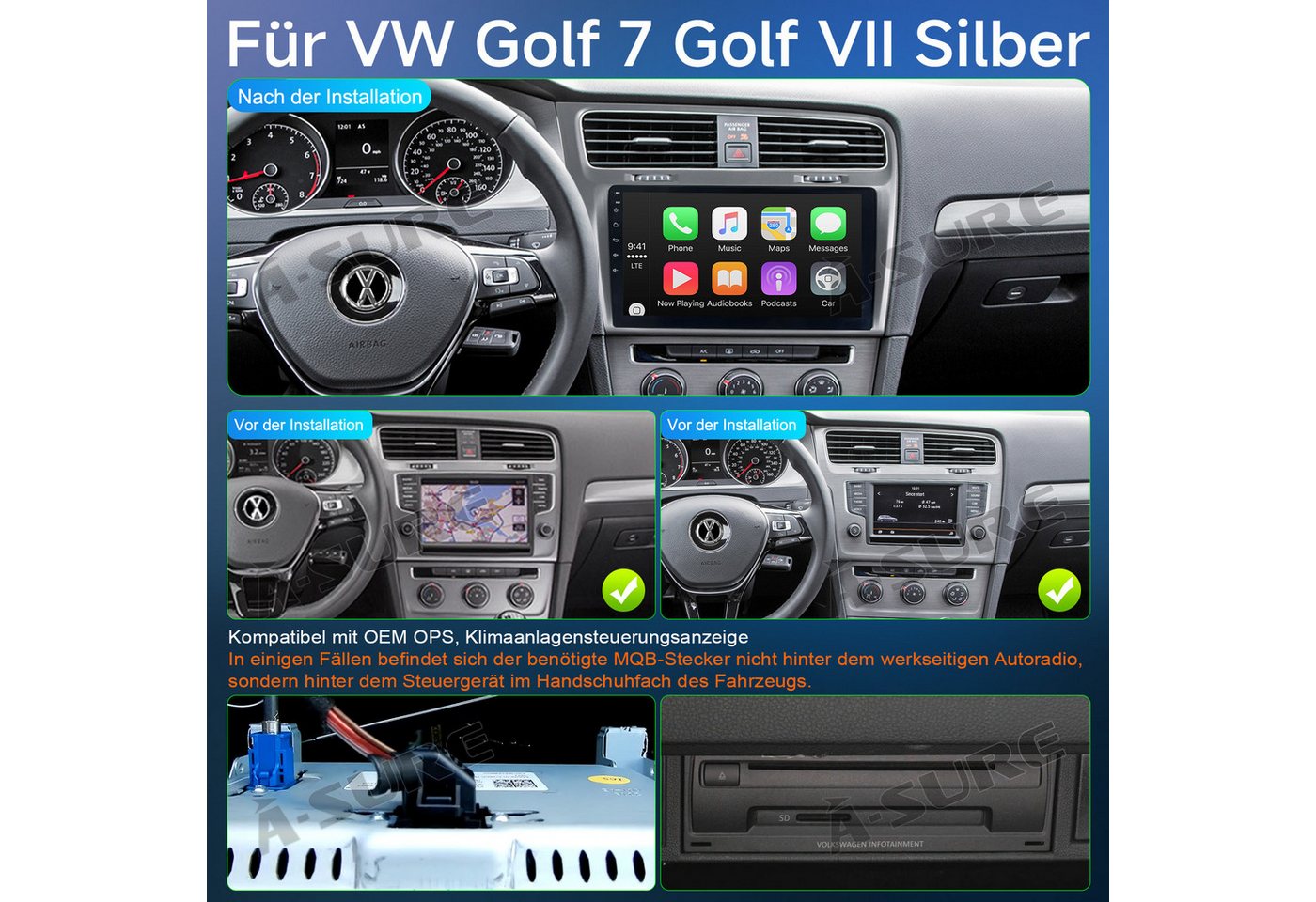 A-Sure 10.1" Android 15 Carplay Für VW Golf 7 VII MK7 2013-2017 Autoradio (Digitalradio (DAB), FM, AM) Bild 5