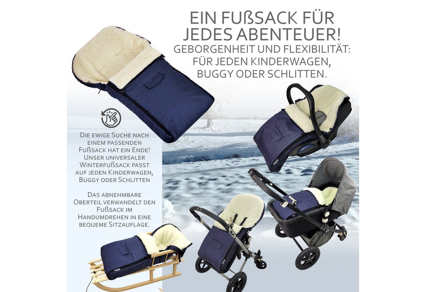 BambiniWelt by Rafael K. Fußsack Winterfußsack Babyfußsack Fußsack Kinderwagen Wolle universal 90cm, universal Bild 4