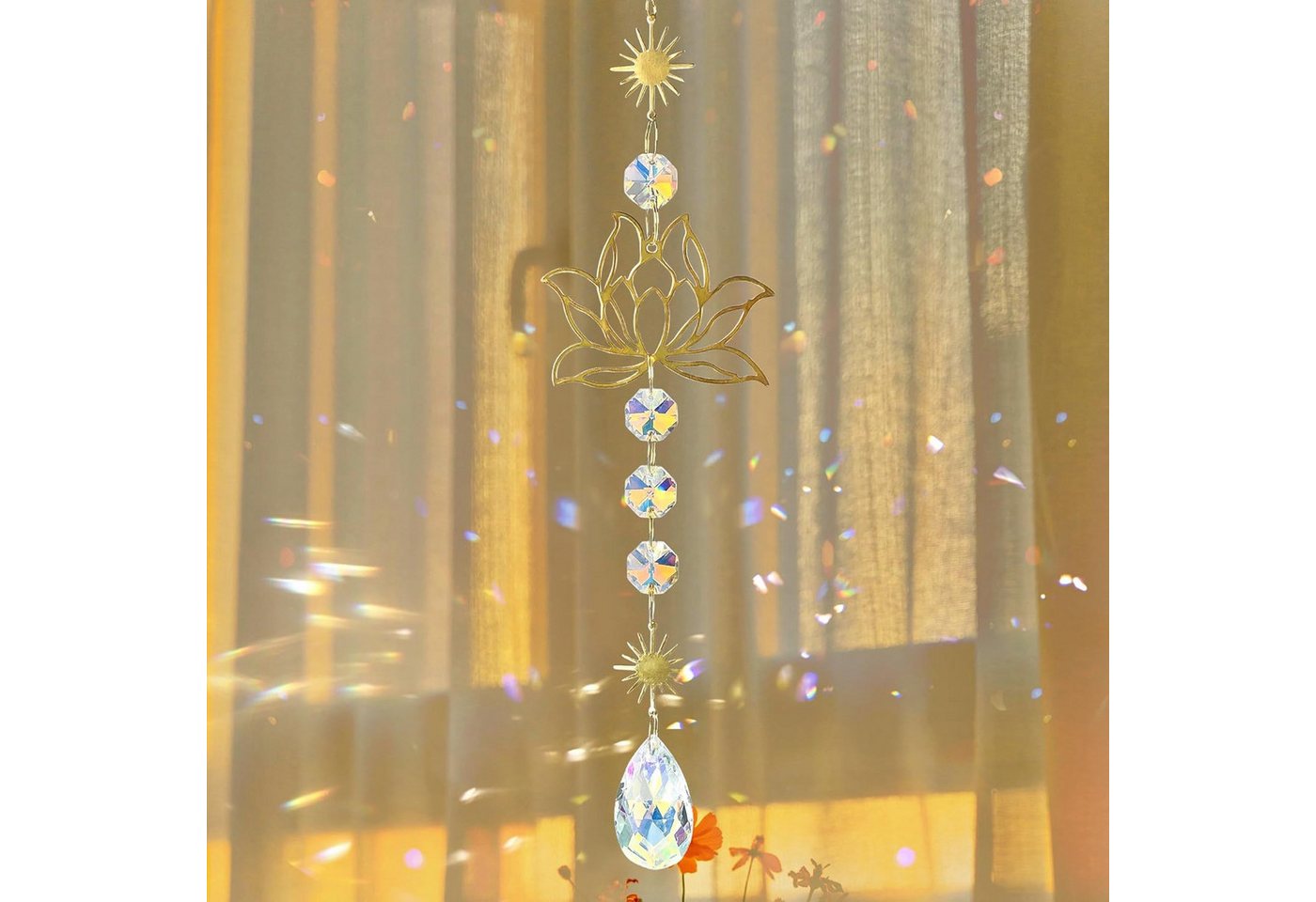 FELIXLEO Windspiel Lotus Sonnenfänger Kristallprisma Fensterdeko Aus Messing Geschenk (1 St) Bild 2