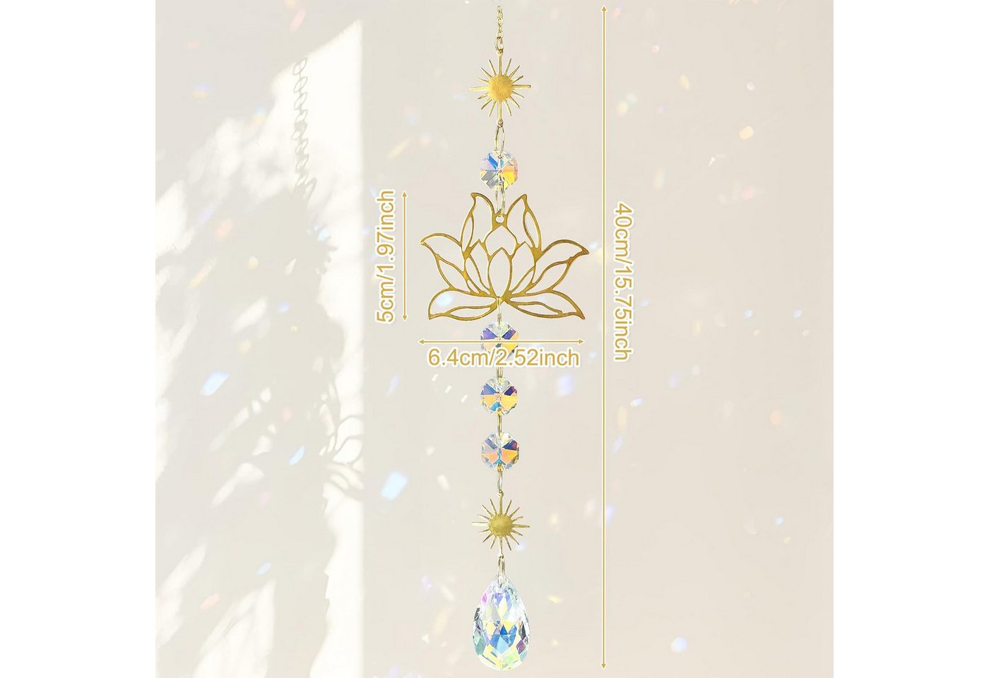 FELIXLEO Windspiel Lotus Sonnenfänger Kristallprisma Fensterdeko Aus Messing Geschenk (1 St) Bild 3