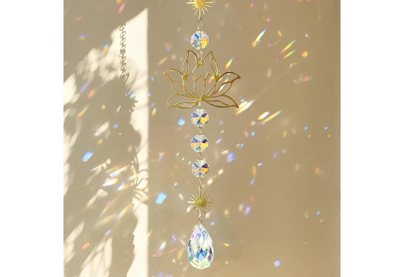 FELIXLEO Windspiel Lotus Sonnenfänger Kristallprisma Fensterdeko Aus Messing Geschenk (1 St) Bild 5