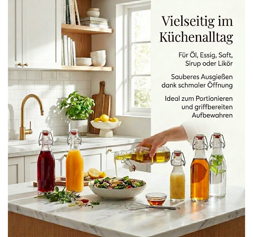 gouveo Trinkflasche gouveo 24er Set Glasflasche 250 ml rund mit Bügelverschluss (BFR250), 24er Set Mehrweg-Bügelflaschen 250 ml – auslaufsicher