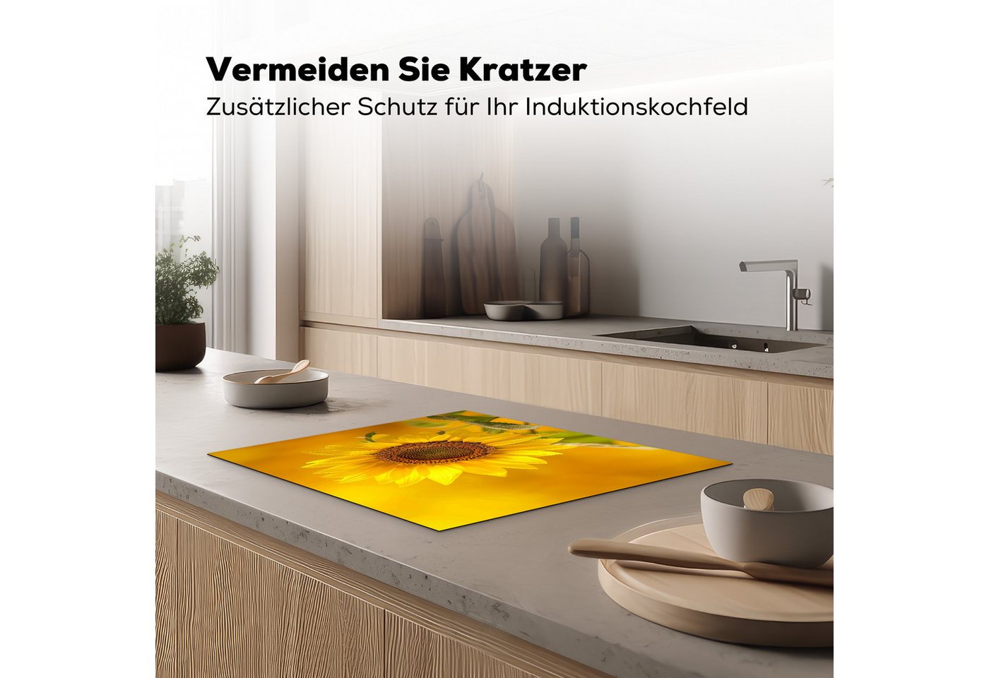 MuchoWow Herd-Abdeckplatte Sonnenblume - Blume - Gelb, Vinyl, (1 tlg), Herdabdeckplatten für Ceranfeld, Induktionsschutz, 65x55 cm Bild 2