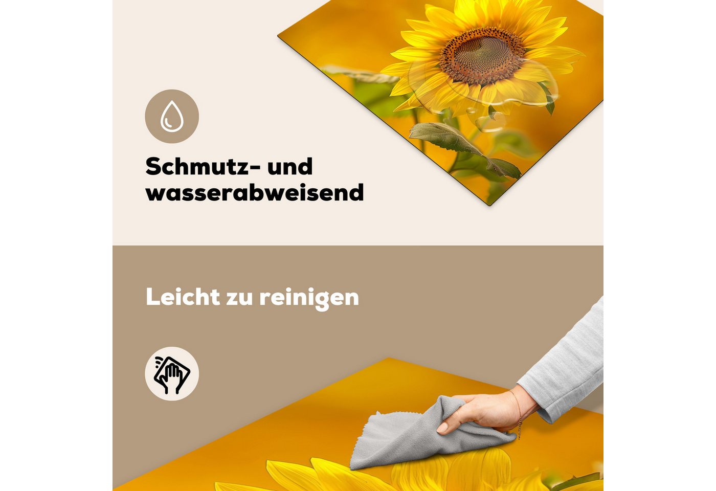 MuchoWow Herd-Abdeckplatte Sonnenblume - Blume - Gelb, Vinyl, (1 tlg), Herdabdeckplatten für Ceranfeld, Induktionsschutz, 65x55 cm Bild 3