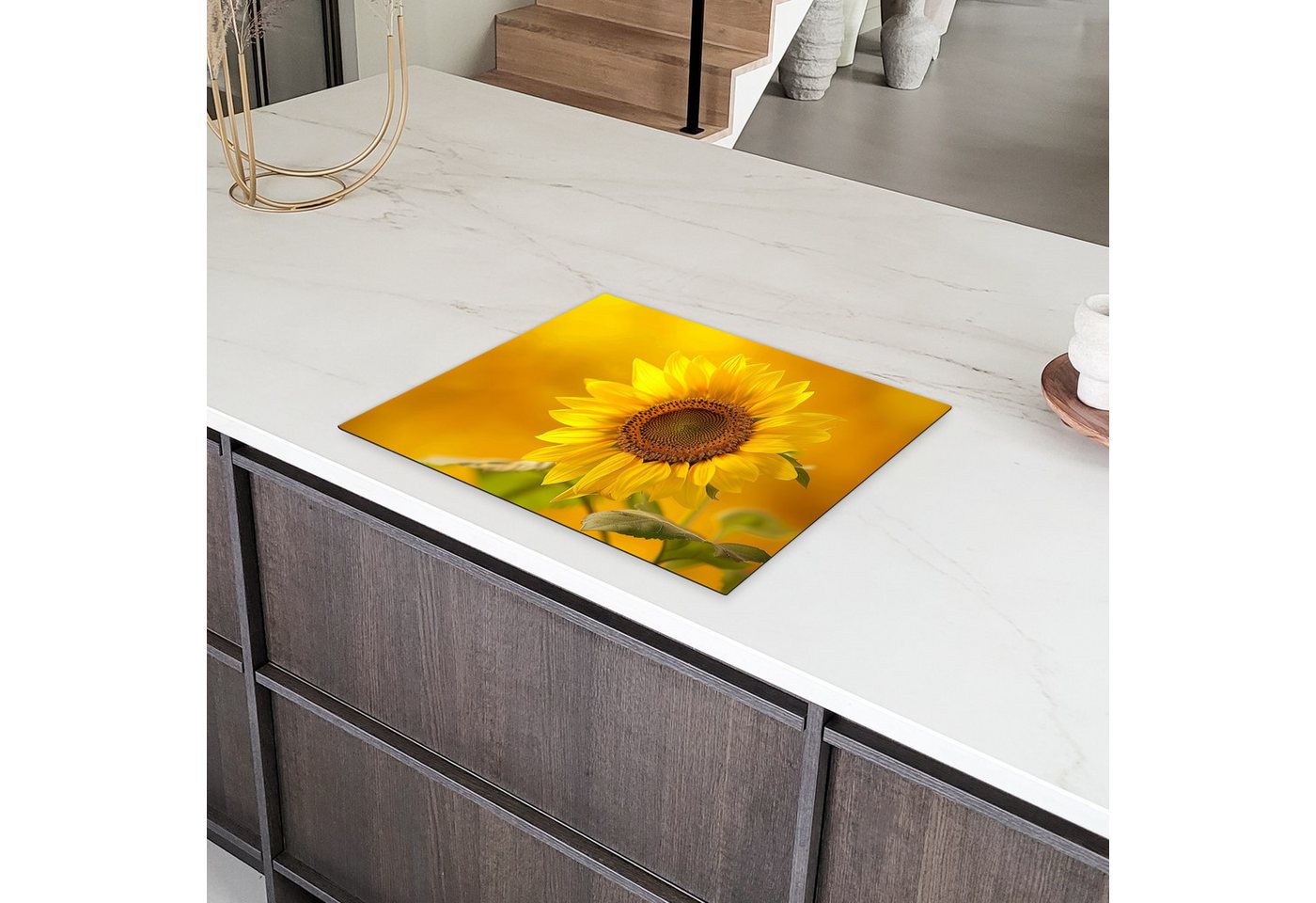 MuchoWow Herd-Abdeckplatte Sonnenblume - Blume - Gelb, Vinyl, (1 tlg), Herdabdeckplatten für Ceranfeld, Induktionsschutz, 65x55 cm Bild 5