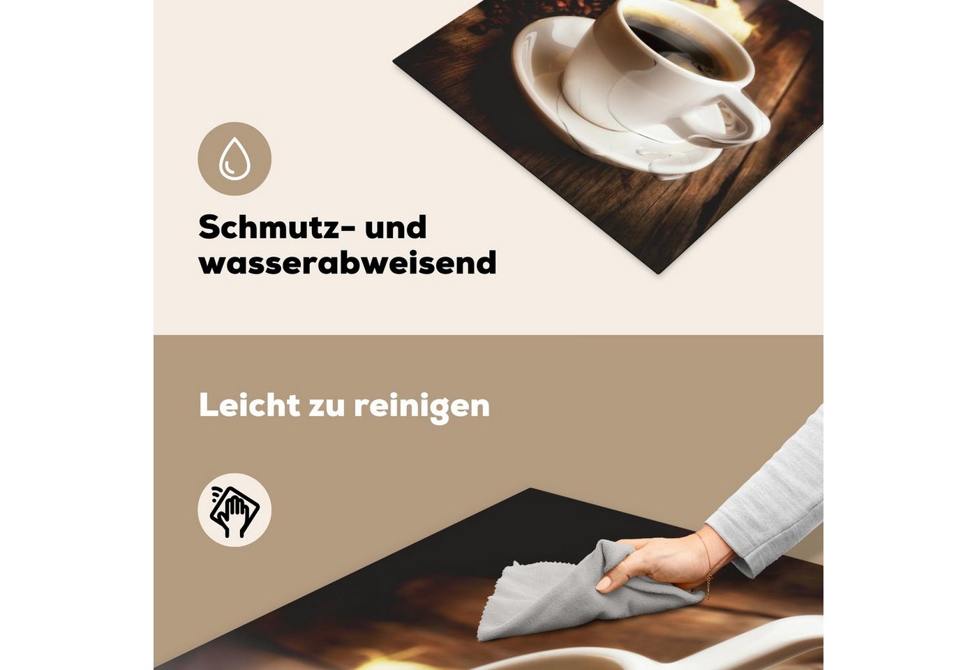 MuchoWow Herd-Abdeckplatte Eine heiße Tasse Kaffee mit Kaffeebohnen, Vinyl, (1 tlg), Abdeckplatte für Ceranfeld, Herd Inductionsmatte, 57.6x51.6 cm