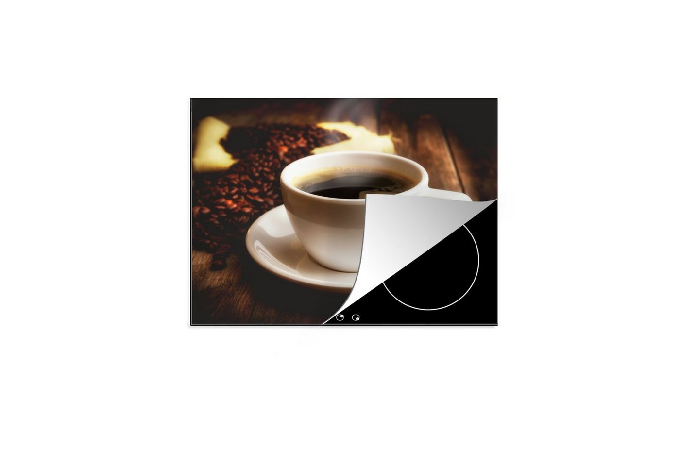 MuchoWow Herd-Abdeckplatte Eine heiße Tasse Kaffee mit Kaffeebohnen, Vinyl, (1 tlg), Abdeckplatte für Ceranfeld, Herd Inductionsmatte, 57.6x51.6 cm Bild 2
