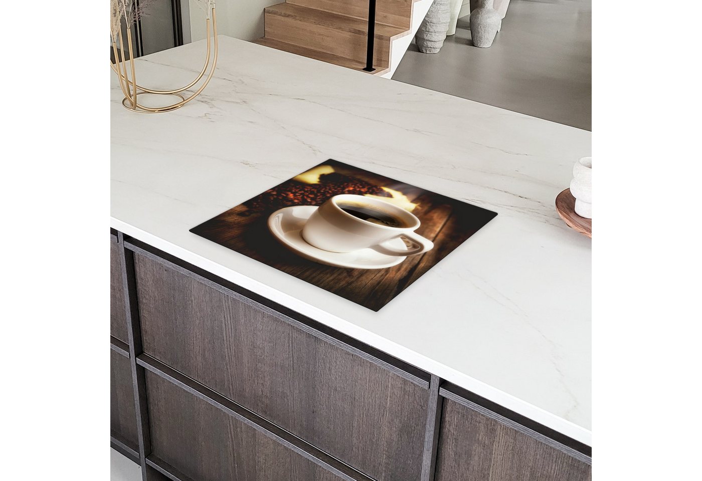 MuchoWow Herd-Abdeckplatte Eine heiße Tasse Kaffee mit Kaffeebohnen, Vinyl, (1 tlg), Abdeckplatte für Ceranfeld, Herd Inductionsmatte, 57.6x51.6 cm Bild 3