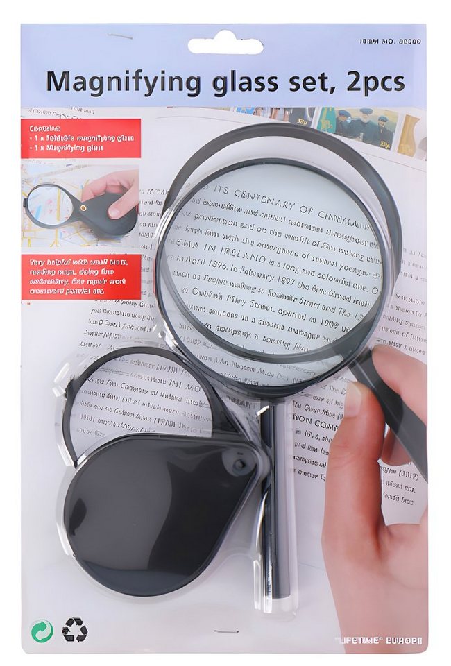 EDCO Handlupe HANDLUPE + KLAPPLUPE Set 2-teilig Ø6cm Ø9cm Vergrößerungsglas 07, Leselupe Lesehilfe Lupe