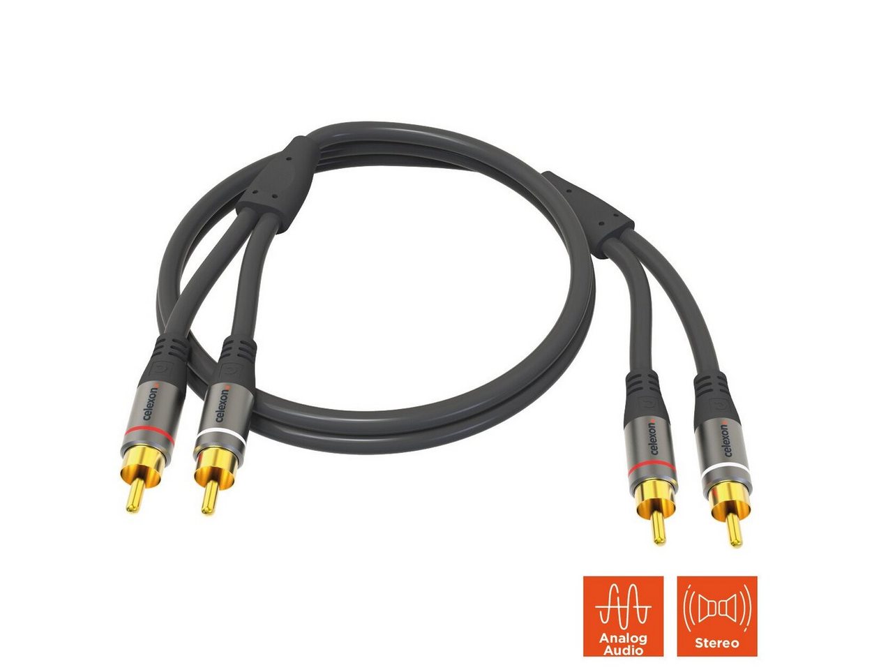 Celexon 2x Cinch Stereo Audiokabel Audio-Kabel, (300 cm), Professional Line, 3,0m, schwarz