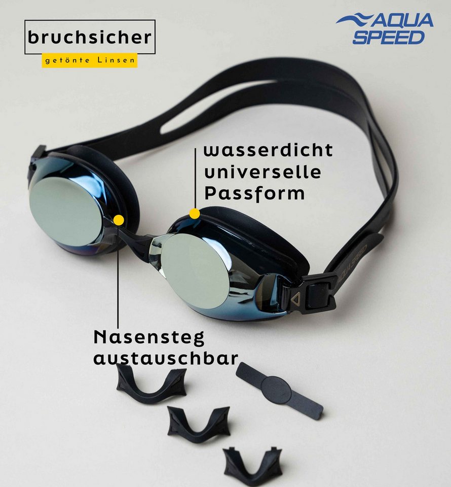 Aqua Speed Schwimmbrille mit Sehstärke für Kurzsichtige Dioptrien: -6.0 inkl. Box, (Lumina schwarz verspiegelte Gläser -6,0), Komfortorientiertes Design für längere Einheiten Bild 5