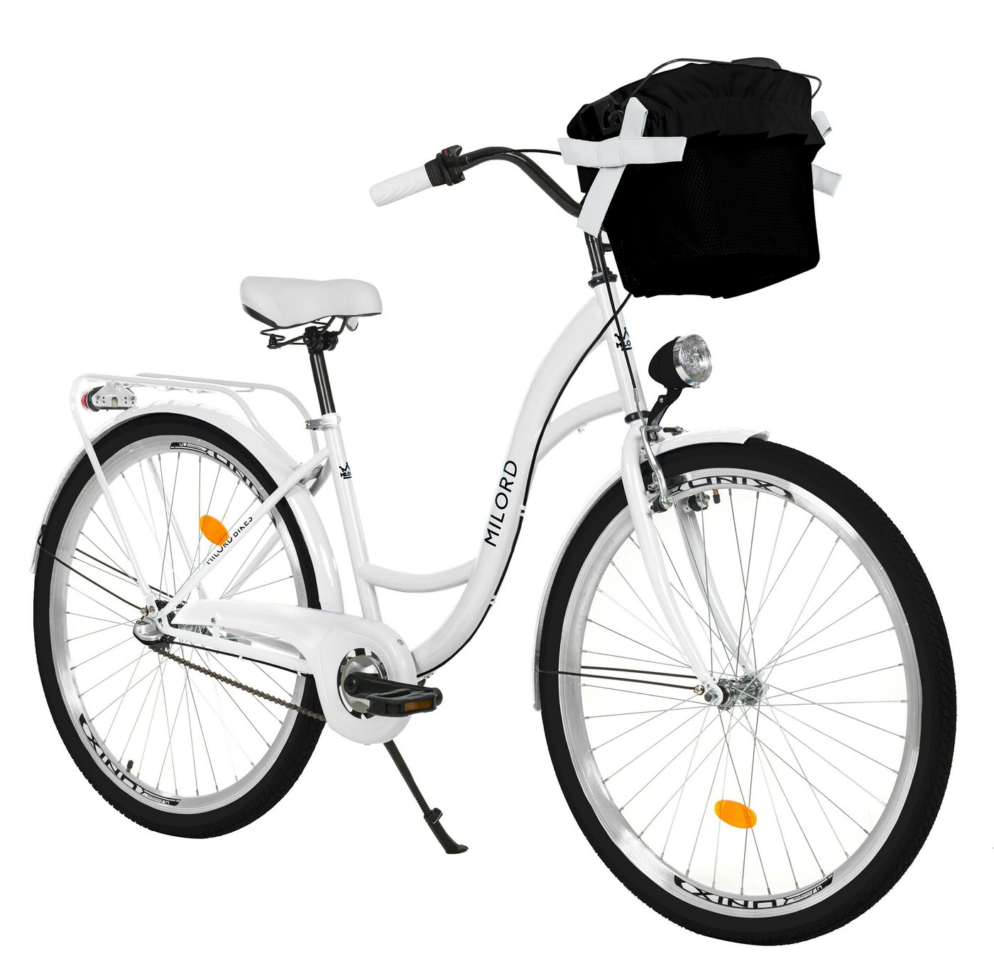 Milord Cityrad Milord City Fahrrad Korb Damenfahrrad, 28/26 Zoll, Weiß, 3-Gang, 3 Gang, (Fahrradständer, Gepäckträger, Klingel, Korb, Kotflügel) Bild 3
