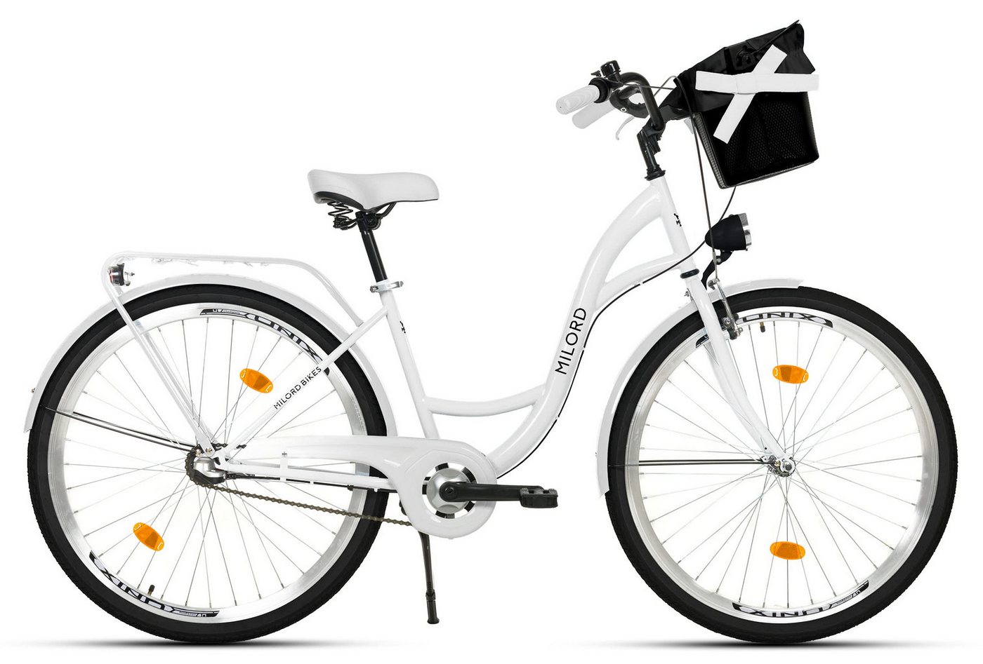 Milord Cityrad Milord City Fahrrad Korb Damenfahrrad, 28/26 Zoll, Weiß, 3-Gang, 3 Gang, (Fahrradständer, Gepäckträger, Klingel, Korb, Kotflügel) Bild 4