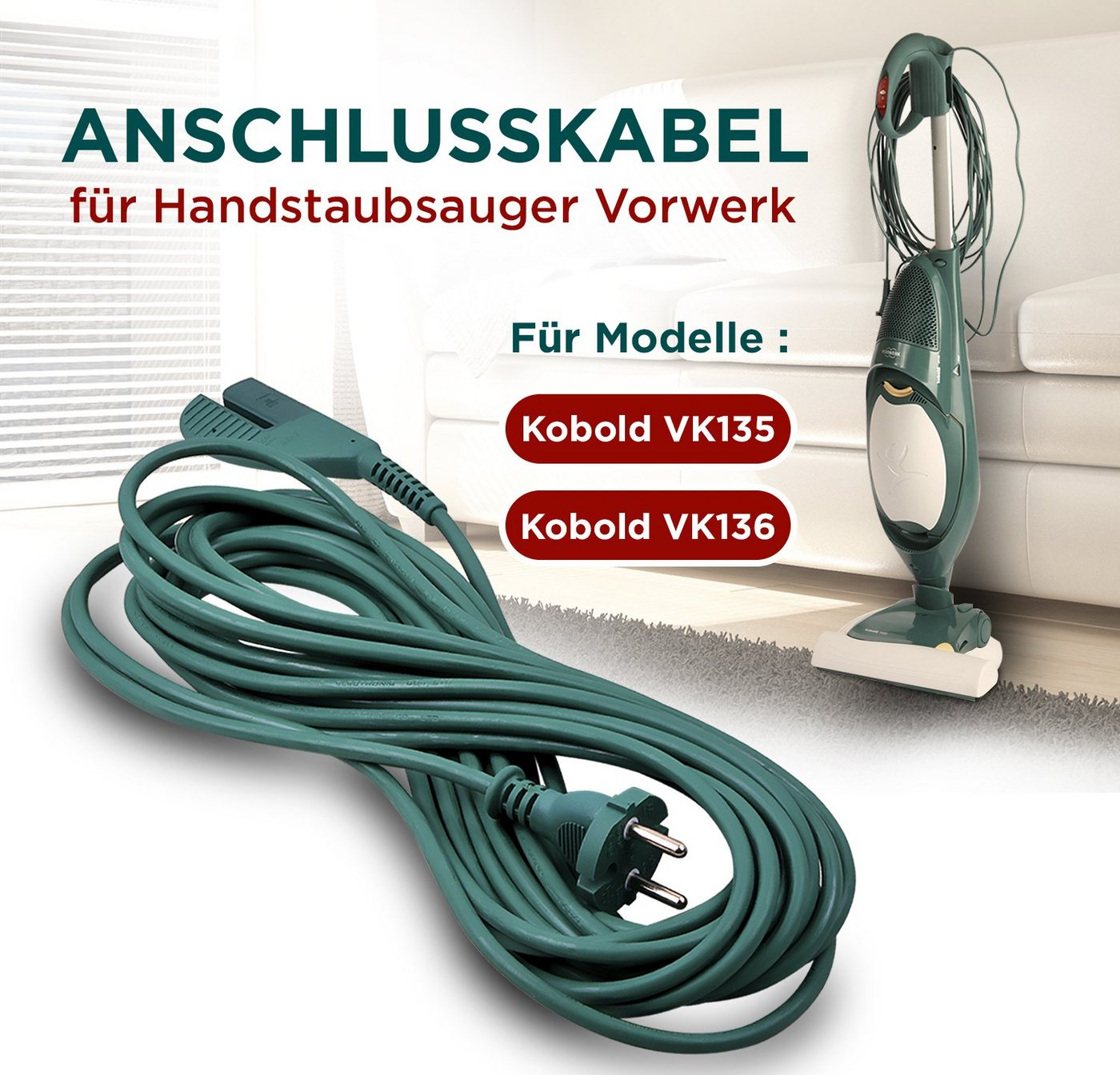 VIOKS Anschlusskabel Ersatz für Vorwerk Stromkabel, 10 m für Handstaubsauger mit Konturenstecker Bild 3