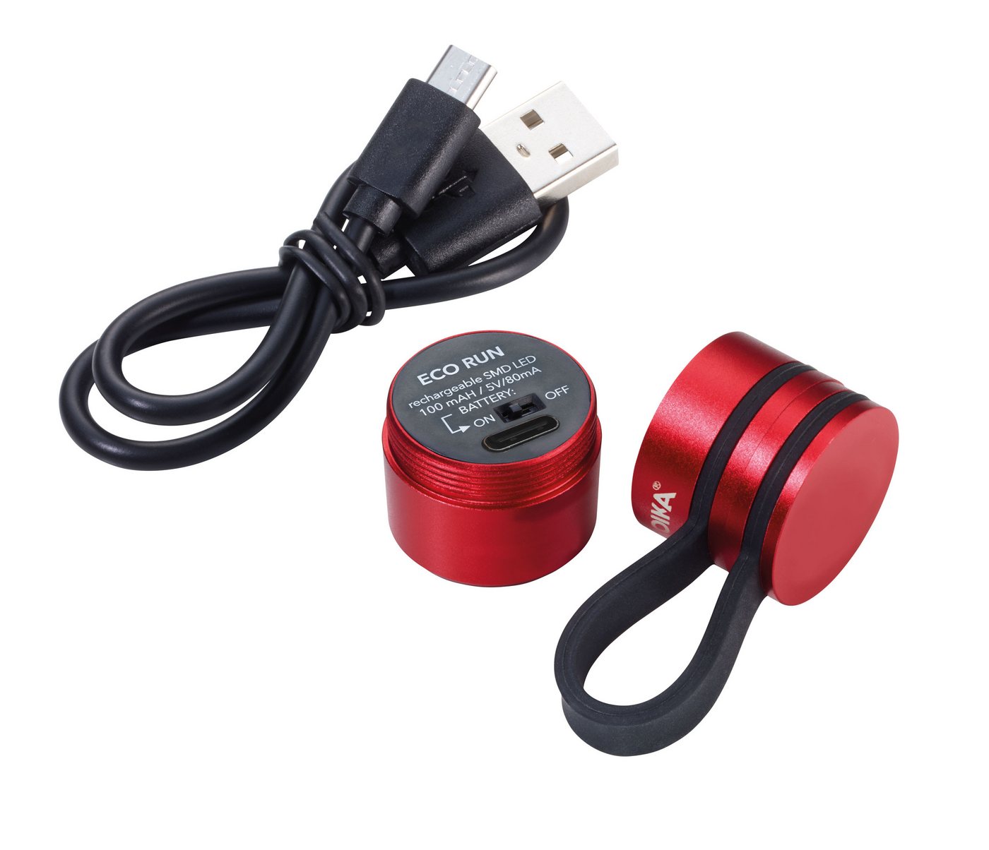 TROIKA Taschenlampe ECO RUN Sportlicht für Jogger, mit Magnet, USB-C wiederaufladbar, Mini Sicherheitslicht Outdoor mit Blinklicht für mehr Sicherheit