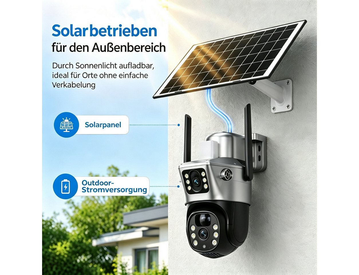 ANTCOOL Überwachungskamera WiFi Solar-Überwachungskamera Außen Doppellinse PTZ, IP66 Bild 4