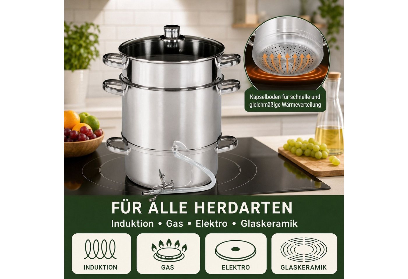 BURI Entsafter Dampfentsafter 5 Liter Edelstahl Ø22 cm für alle Herdarten & Induktion Bild 5
