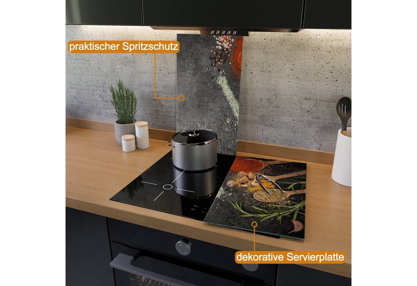 Wallario Herd-Abdeckplatte Löffel mit verschiedenen Gewürzen, ESG-Sicherheitsglas, (Glasplatte, 2 tlg., inkl. 5mm Noppen), verschiedene Größen Bild 2