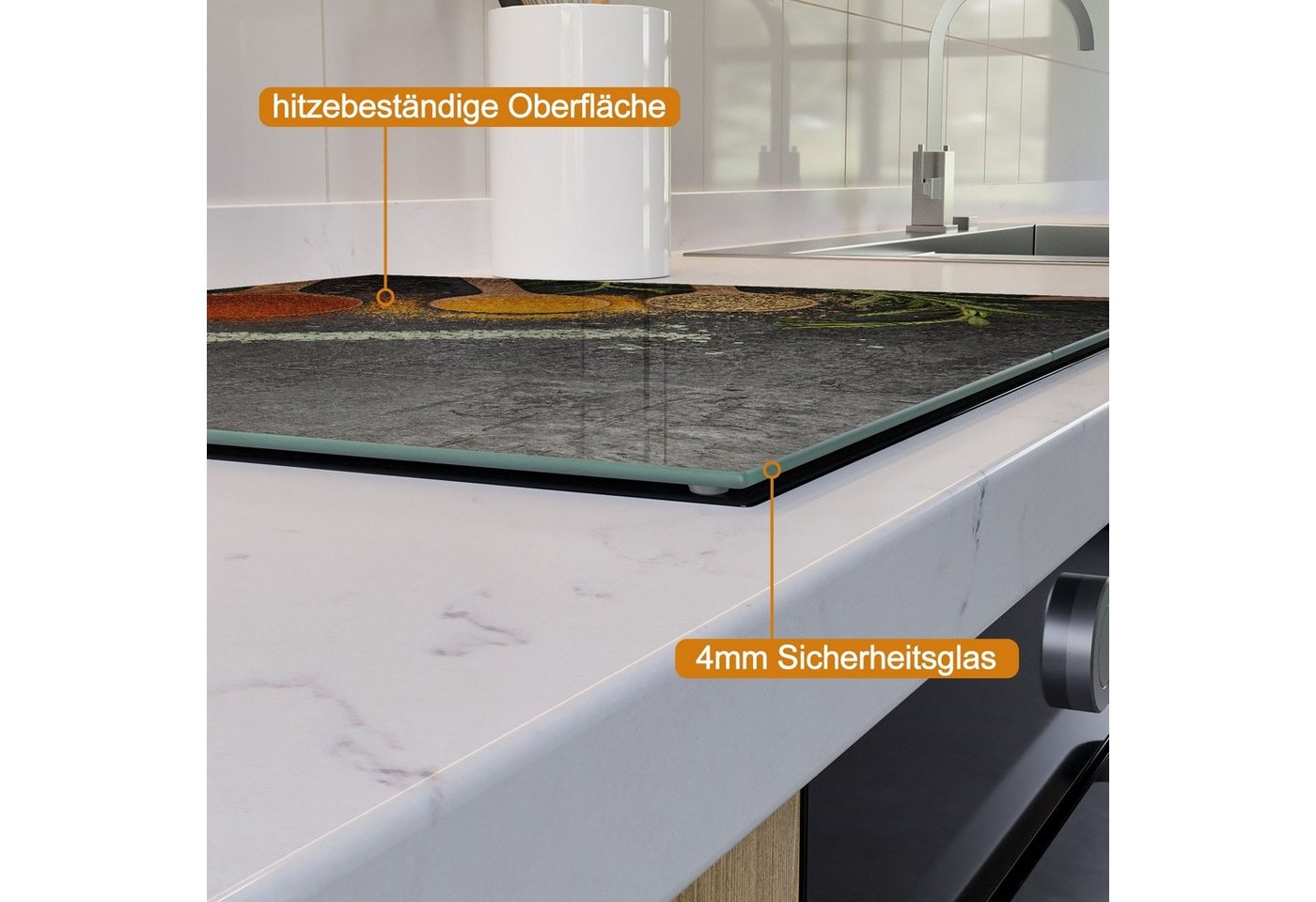 Wallario Herd-Abdeckplatte Löffel mit verschiedenen Gewürzen, ESG-Sicherheitsglas, (Glasplatte, 2 tlg., inkl. 5mm Noppen), verschiedene Größen Bild 3