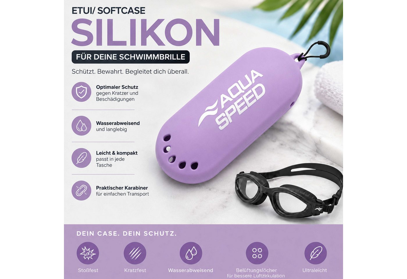 Aqua Speed Schwimmbrille Silikon Case für Schwimmbrillen / Brillen, Aqua-Fitness Wassergymnastik Stützend