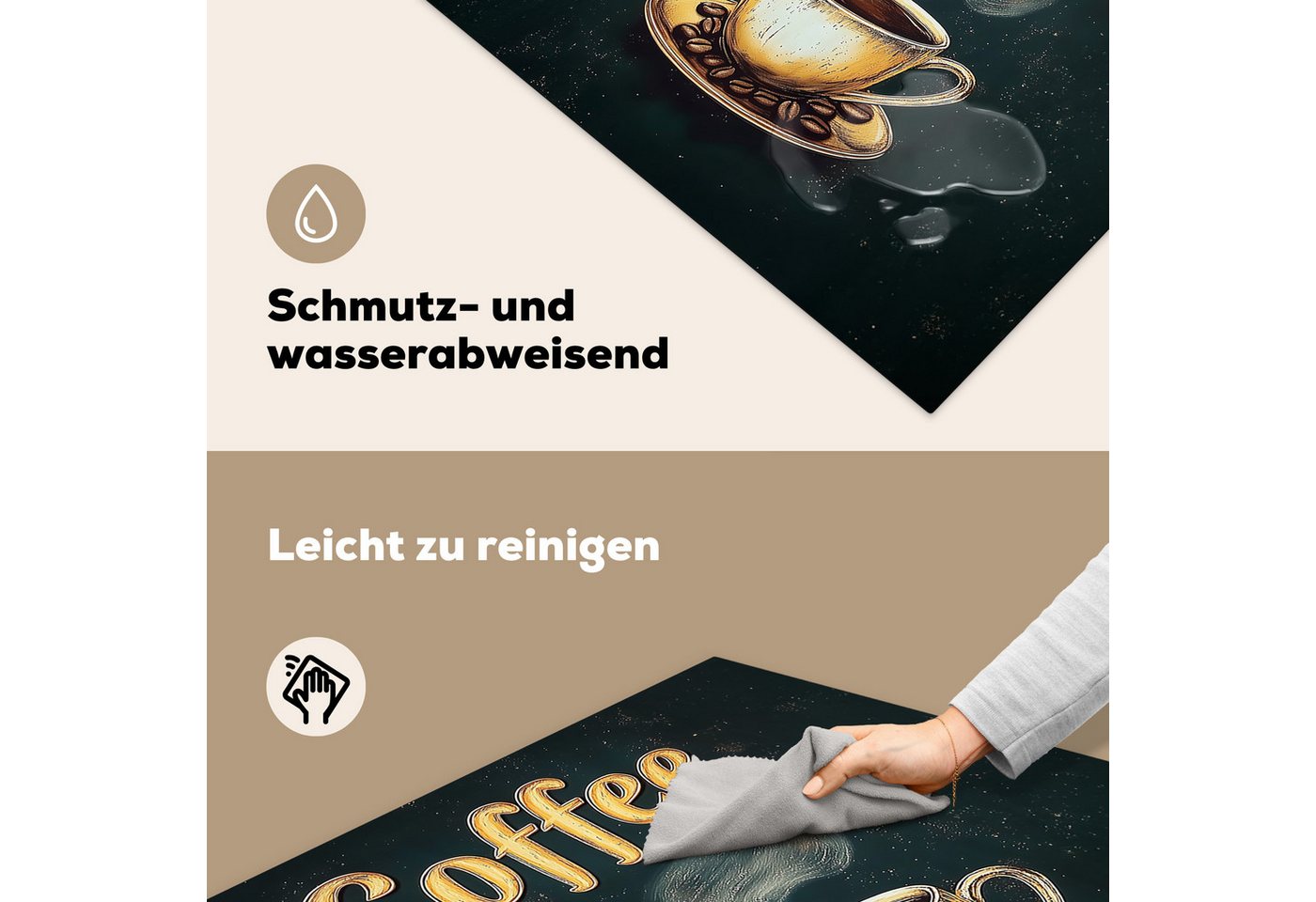 MuchoWow Herd-Abdeckplatte Kaffee - Schale - Kaffeebohnen - Retro, Vinyl, (1 tlg), Cerankochfeld Abdeckung, Herd Abdeckplatten Vinyl, 58x59 cm
