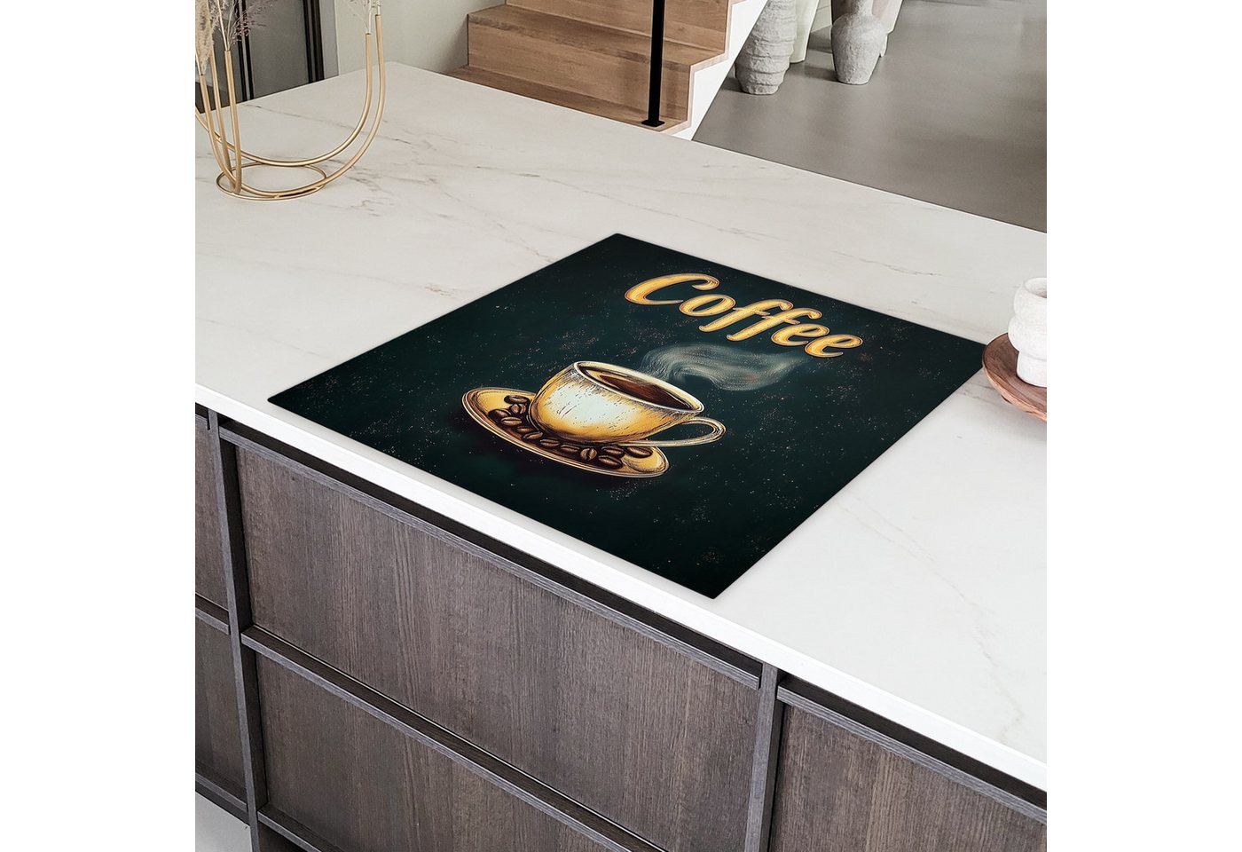 MuchoWow Herd-Abdeckplatte Kaffee - Schale - Kaffeebohnen - Retro, Vinyl, (1 tlg), Cerankochfeld Abdeckung, Herd Abdeckplatten Vinyl, 58x59 cm Bild 2