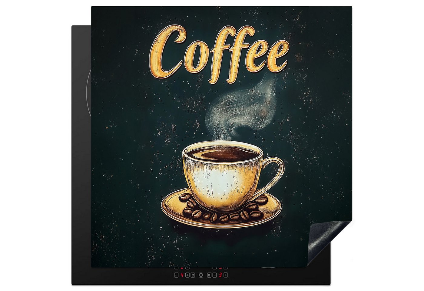 MuchoWow Herd-Abdeckplatte Kaffee - Schale - Kaffeebohnen - Retro, Vinyl, (1 tlg), Cerankochfeld Abdeckung, Herd Abdeckplatten Vinyl, 58x59 cm Bild 3