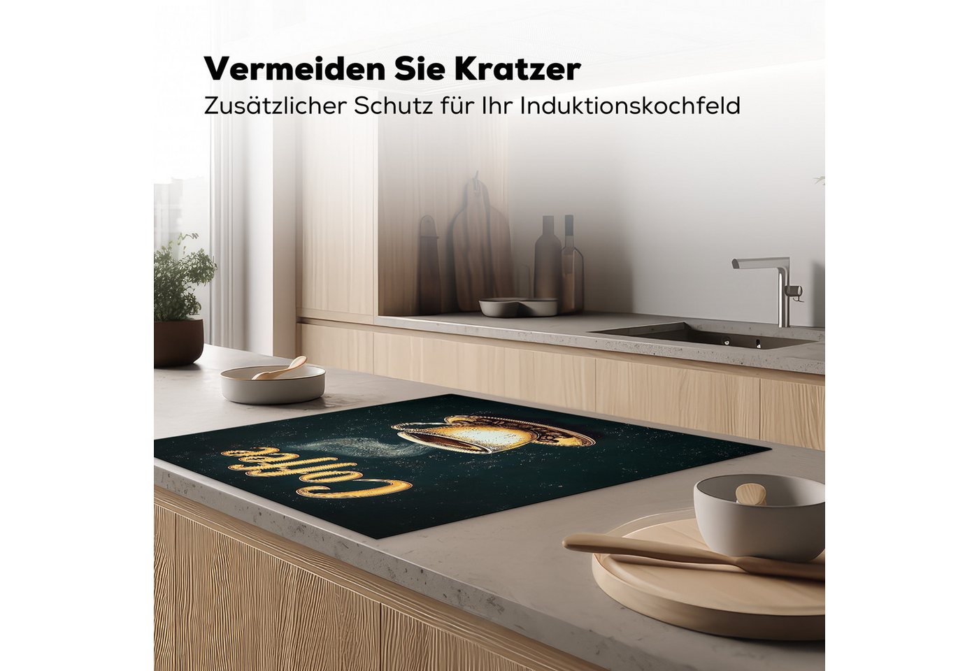 MuchoWow Herd-Abdeckplatte Kaffee - Schale - Kaffeebohnen - Retro, Vinyl, (1 tlg), Cerankochfeld Abdeckung, Herd Abdeckplatten Vinyl, 58x59 cm Bild 4