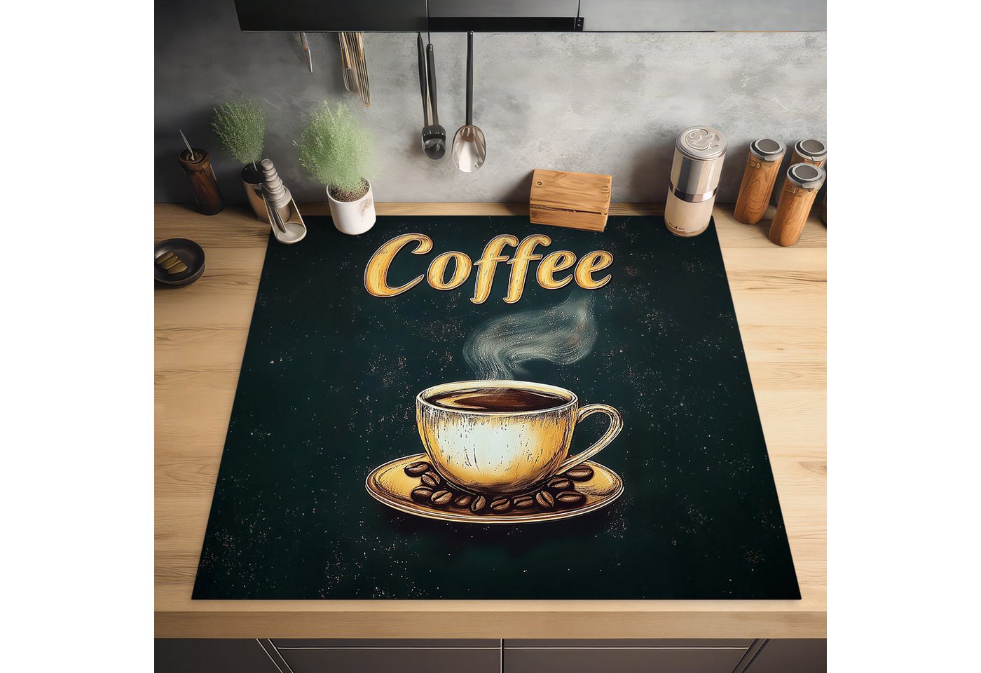 MuchoWow Herd-Abdeckplatte Kaffee - Schale - Kaffeebohnen - Retro, Vinyl, (1 tlg), Cerankochfeld Abdeckung, Herd Abdeckplatten Vinyl, 58x59 cm Bild 5