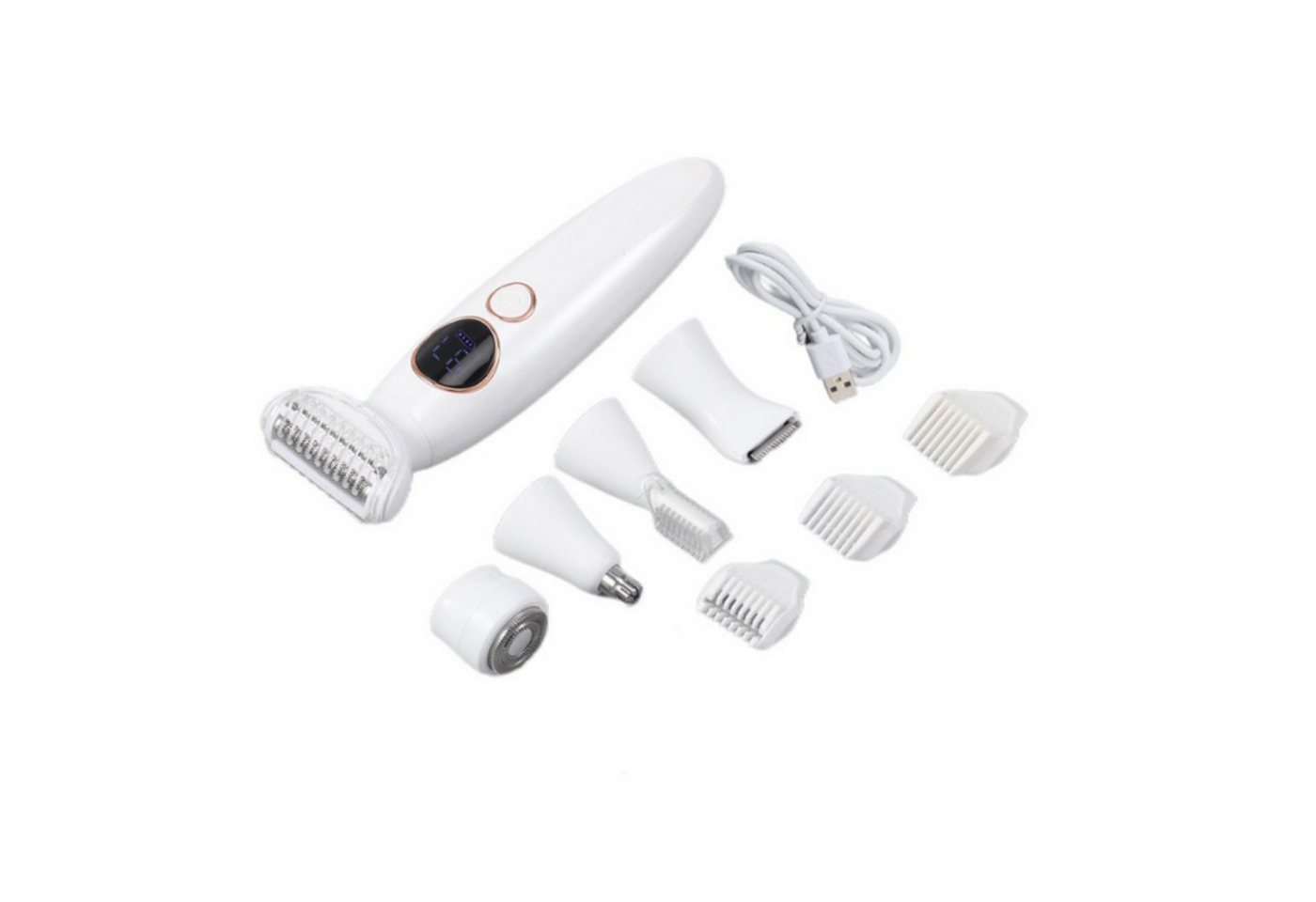 KINSI Elektrogesichtshaarentferner 5-in-1 Elektrischer Haarentferner Damen,Multifunktions Trimmer Set, Aufsätze: 5, Kurzhaarrasierkopf, Langhaartrimmerkopf, Nasenhaartrimmerkopf , Augenbrauentrimmerkopf, Ganzkörper-Rundrasierkopf, IPX7 wasserdicht,für Achseln,Beine,Nasenhaare & Bikinizone Bild 3