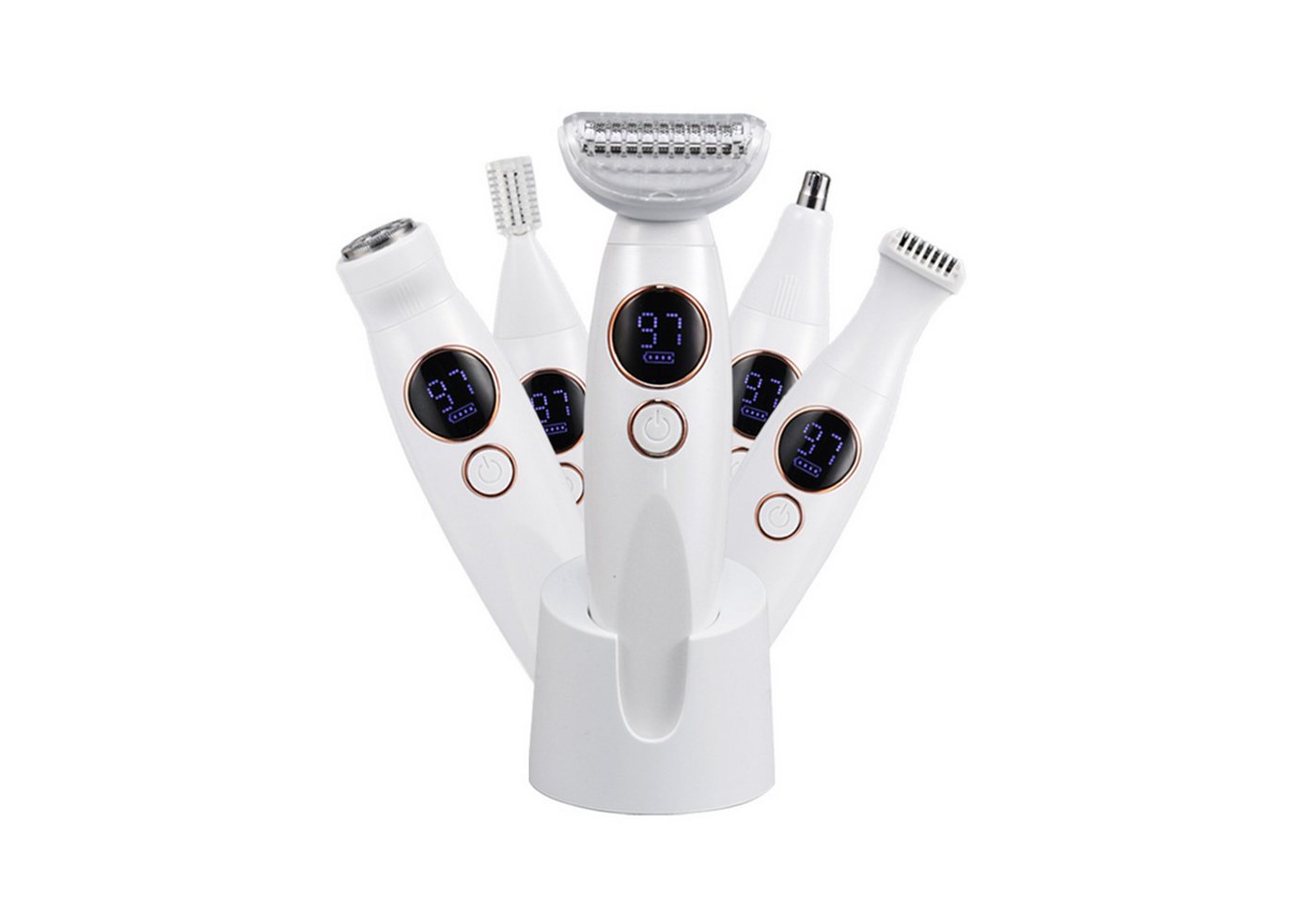 KINSI Elektrogesichtshaarentferner 5-in-1 Elektrischer Haarentferner Damen,Multifunktions Trimmer Set, Aufsätze: 5, Kurzhaarrasierkopf, Langhaartrimmerkopf, Nasenhaartrimmerkopf , Augenbrauentrimmerkopf, Ganzkörper-Rundrasierkopf, IPX7 wasserdicht,für Achseln,Beine,Nasenhaare & Bikinizone Bild 5
