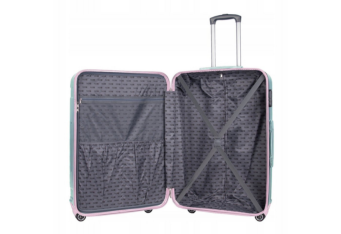 PASO Koffer Reisekoffer 65x41x25 cm leicht 3,5 kg ideal für 1 Woche, Hartschalenkoffer Mintgrün Mittelgroß 65L ABS 4 Rollen TSA