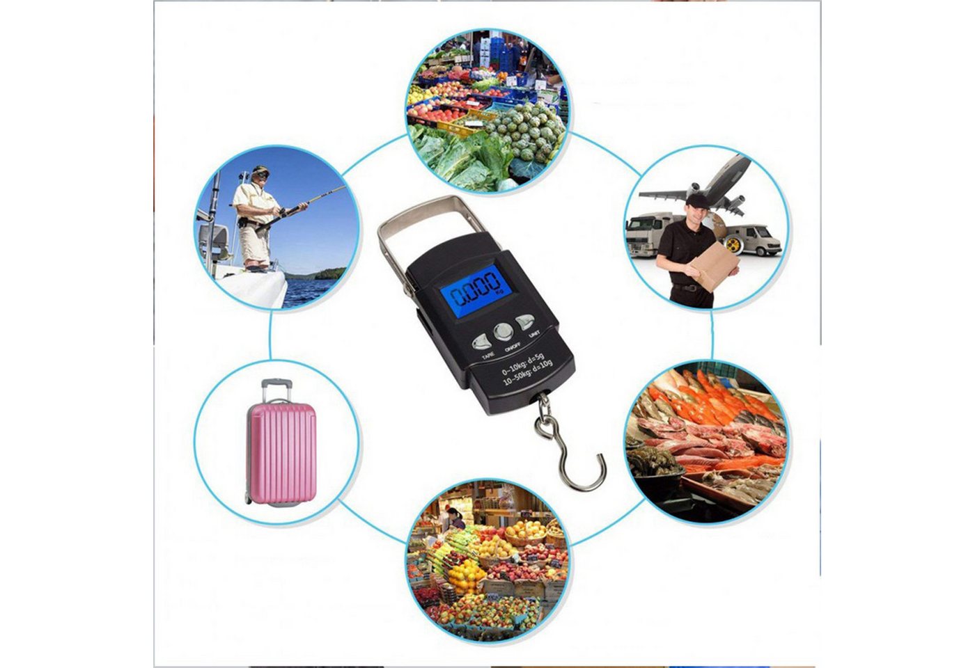 feinlux Kofferwaage Kofferwaage Digitalwaage zum Angeln,Hängewaage, Tragkraft 50 kg, (Einzelprodukt), LCD-Display,Tragkraft 50kg