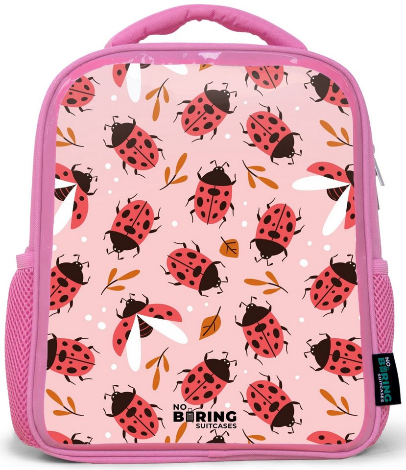 NoBoringSuitcases.com© Rucksack Rosa - Rote Marienkäfer auf rosa Hintergrund, Kinderrucksack, Schulrucksack, Freizeitrucksack, Mädchen, Kindergarten Bild 3