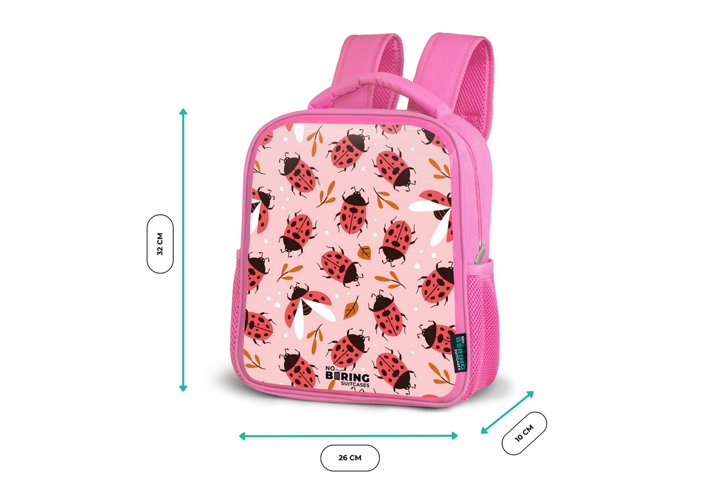 NoBoringSuitcases.com© Rucksack Rosa - Rote Marienkäfer auf rosa Hintergrund, Kinderrucksack, Schulrucksack, Freizeitrucksack, Mädchen, Kindergarten Bild 4