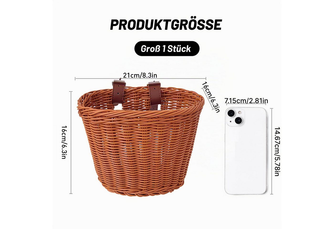 Kityhome Fahrradkorb Kinder Lenkerkorb, PP, 23x19x17,5 cm, 2 Gurte, für Kinderfahrräder (Handgeflochtenes Design), für Kinderfahrräder, Dreiräder, Laufräder & Roller Bild 2