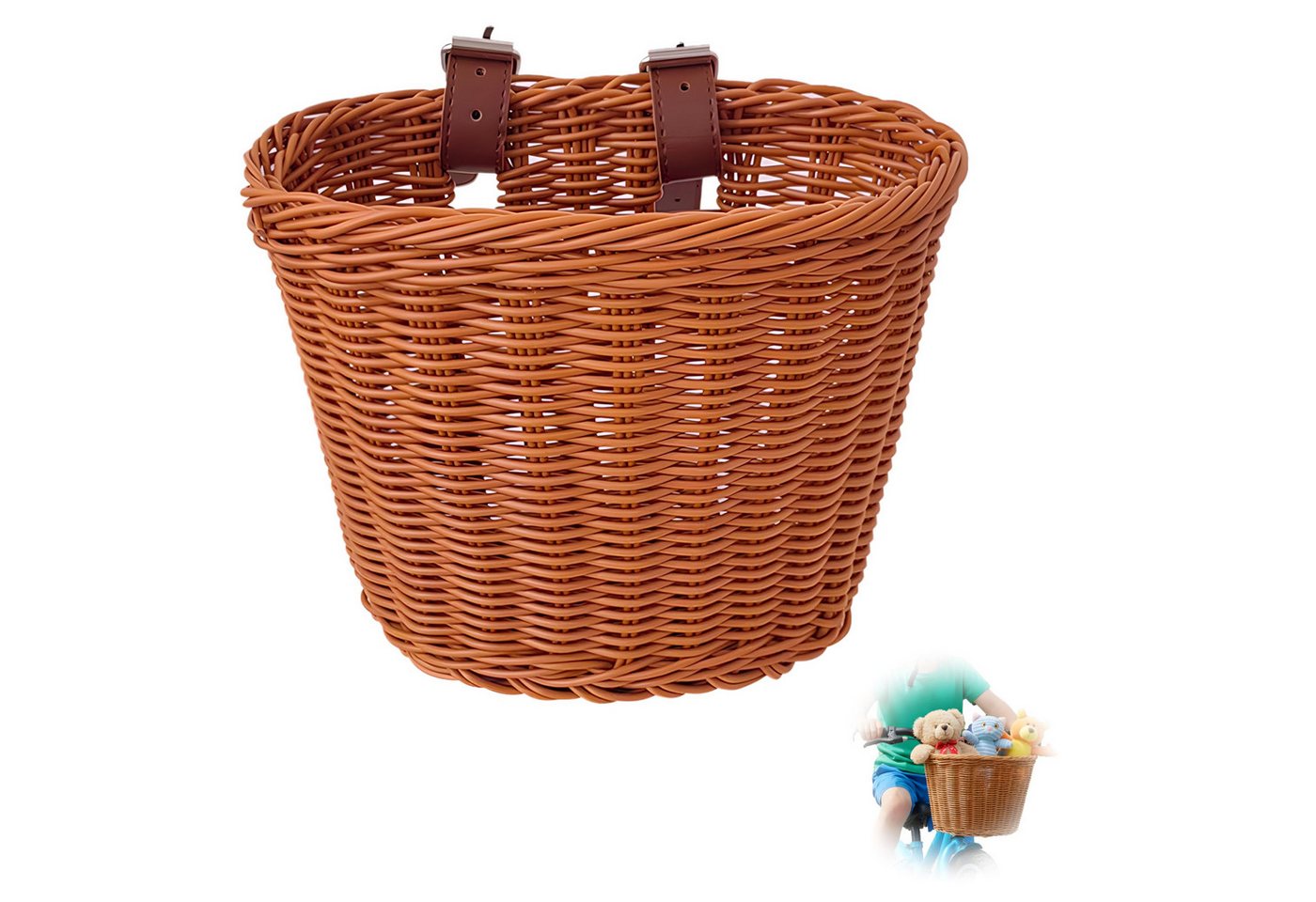 Kityhome Fahrradkorb Kinder Lenkerkorb, PP, 23x19x17,5 cm, 2 Gurte, für Kinderfahrräder (Handgeflochtenes Design), für Kinderfahrräder, Dreiräder, Laufräder & Roller Bild 3