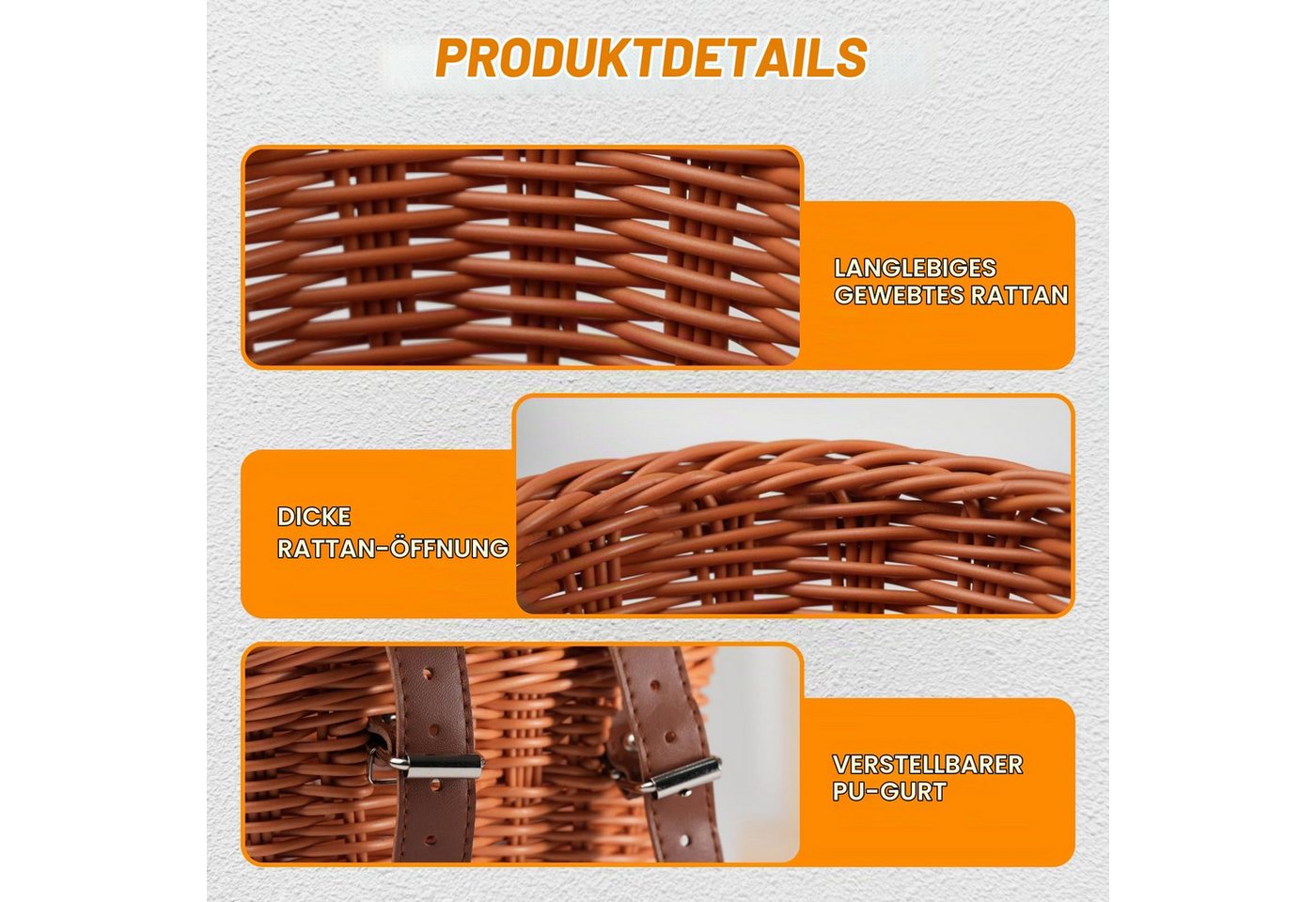 Kityhome Fahrradkorb Kinder Lenkerkorb, PP, 23x19x17,5 cm, 2 Gurte, für Kinderfahrräder (Handgeflochtenes Design), für Kinderfahrräder, Dreiräder, Laufräder & Roller Bild 5